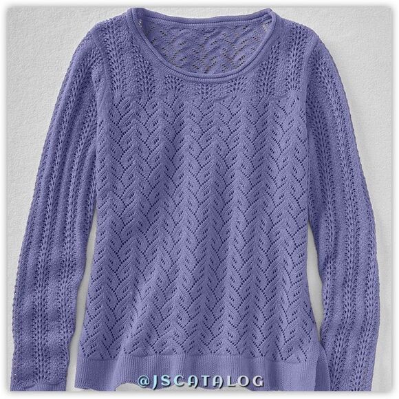 Pointelle Lightweight Knit Linen Pullover Sweater - Picture 4 of 6